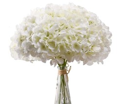 White Hydrangea Silk Flowers Heads Pack of 10 Ivory White Full Hydrangea Flowers - £11.21 GBP