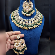 Gold Plated Indian Bollywood Glass Kundan Pearl Choker Necklace Jewelry Set - £52.37 GBP