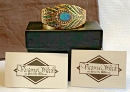 Victoria Wieck Peacock Feather Hidden Wrist Watch HInged Bangle Fashion ... - $39.95