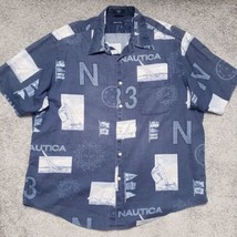 Nautica Men&#39;s Blue X-Large Cotton Button-Down Short Sleeve Shirt - £16.55 GBP