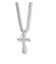 Two Tone Sterling Silver Maltese Wire Cross Necklace &amp; Chain - £55.81 GBP