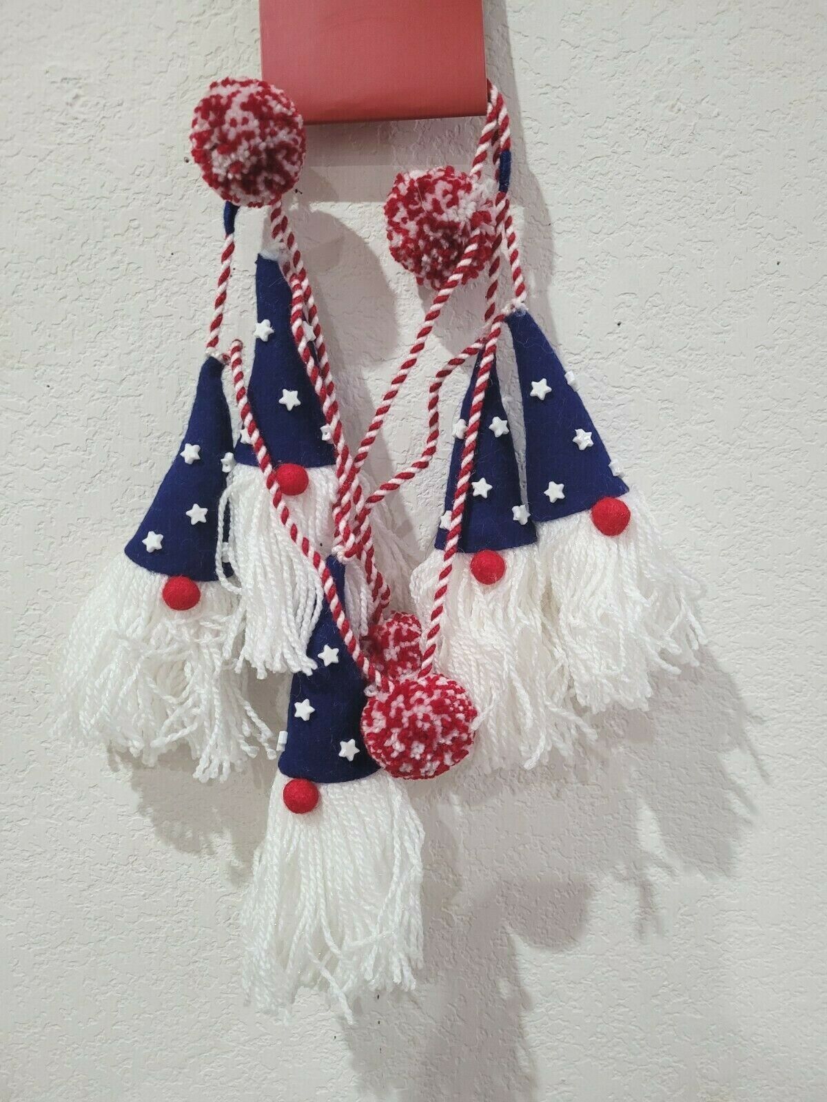 PATRIOTIC 4th of July Red White Gnome Stars Garland Decor 6FT Memorial Day - $21.77