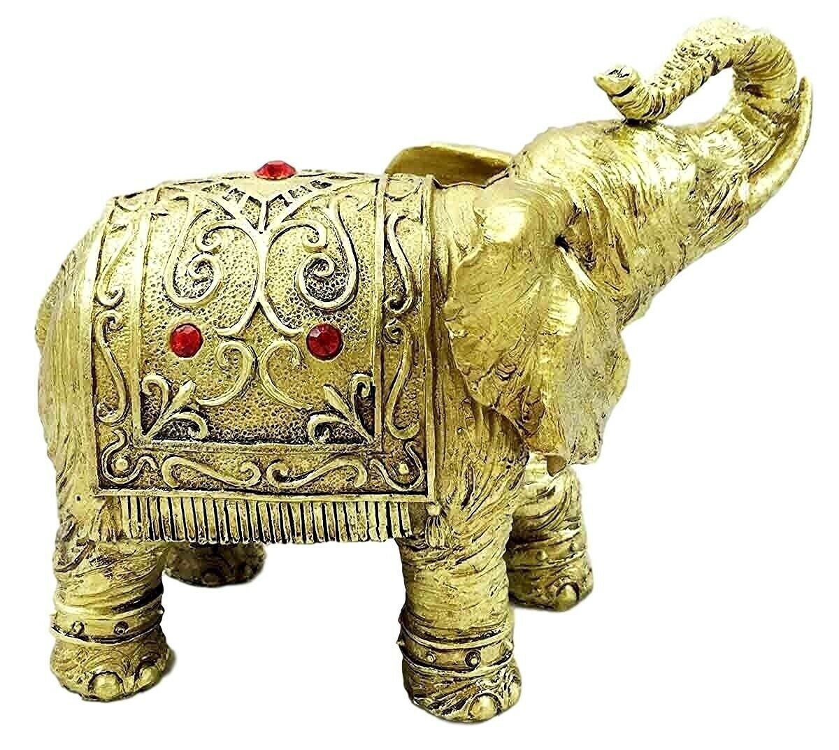 Thai Buddhism Noble Golden Elephant Trumpeting With Trunk Up Figurine Sc... - $18.99