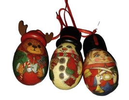 Paper Mache Decoupage Christmas Ornaments Egg Shaped Mixed Set of 3 Vintage - £10.44 GBP