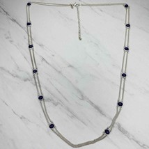 Chico&#39;s Blue Cabochon Double Strand Long Silver Tone Chain Link Station Necklace - £13.21 GBP