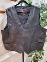 Leather Club Men&#39;s Black Genuine Leather Sleeveless Casual Jacket Vest S... - £43.07 GBP