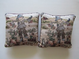 Lot of 2 Autumn Season Greg Giordano Tapestry Scarecrow Pillows with Cat Pumpkin - £11.73 GBP