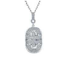 0.80 CT Diamant Glacé Mini Chien Étiquette Collier 14k or Blanc 16 &quot; Chaîne - £1,337.05 GBP
