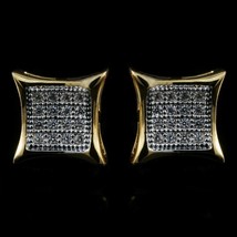 18K Yellow Gold Plated CZ Stud Kite Square Micropave Men&#39;s Earrings Father&#39;s Day - £11.06 GBP