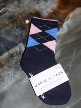 Janie &amp; Jack Argyle Plaid Navy Pink Print Crew Dress Socks Size 12/24 Mo... - $10.00