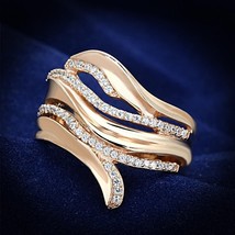 Fancy Simulated Diamond Curved Wave Band Rose Gold Plated Cocktail Wedding Ring - £130.35 GBP