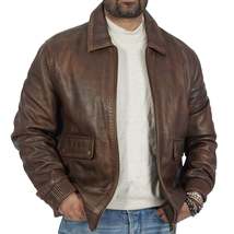 Boston Harbour Callister Vintage Bomber Style Brown Real Leather Jacket for Men - £104.39 GBP