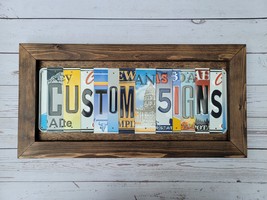 Custom License Plate Sign Hand Crafted License Plate Art in Painted Wood Frame