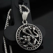 Mens Silver Chinese Dragon Pendant Necklace Punk Biker Jewelry Box Chain 24&quot; - £7.18 GBP