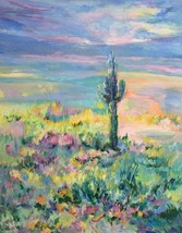 Desert Wildflower Blooms Original Acrylic Painting Saguaro Cactus Western Plants - £31.06 GBP