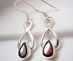 Garnet Infinity Symbol Signifies Forever Love 925 Sterling Silver Earrings - £13.66 GBP