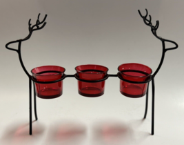 Reindeer silhouette 3 Tealight Candle Holders Glass/ black Metal - £7.86 GBP