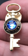 1994-1995 PTA The Key is Caring Gold Tone Pin w/ Blue Faux Diamond 1 1/4&quot; x 1/2&quot; - $9.49