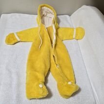 Vintage 1950s Baby Snow Suit Yellow White Fuzzy Hooded Unisex 0-3 Months - $31.69