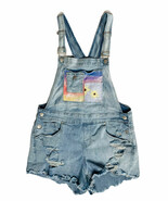 Juniors Almost Famous Hand Painted Denim Shortalls Bib Overall Shorts St... - $22.76