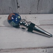 Gemstone World Globe Chrome Base Wine Bottle Stopper Cloisonne Inlaid - $12.95