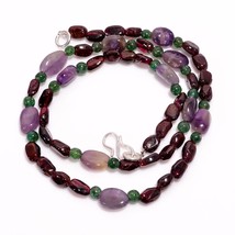 Amethyst Aventurine Garnet Smooth Beads Necklace 4-11 mm 17&quot; UB-8517 - £7.67 GBP