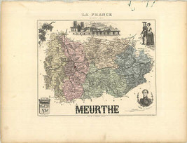 A. VUILLEMIN Meurthe 10.5&quot; x 13.75&quot; Lithograph 1869 Other - $926.71 MXN