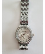 Geneva Chronograph LOOK Watch With Crystals..SILVERTONE Metal Link - $427.24 MXN