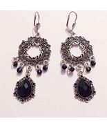 Silver earrings Black Victorian earrings chandelier earrings Boho Earrin... - $34.00