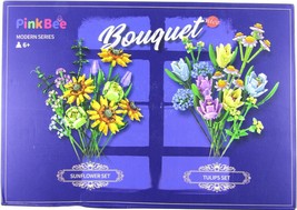 Pink Bee Bouquet Building Blocks Kit, Sunflower and Tulips, Flower Arrangements - £13.72 GBP