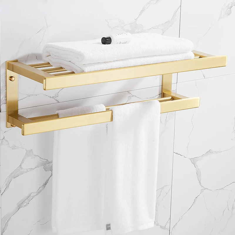 House Home Bathroom Accessories Set Brushed Gold Bathroom Shelf,Towel Ra... - $32.00