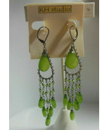 KH Studio Hook Leverback Earrings Faceted Green Stone Silver-tone Dangle - $21.96 CAD