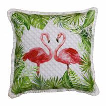 20&quot; X 20&quot; Coral Pink And Green Bird Polyester Animal Print Zippered Pillow - £44.34 GBP