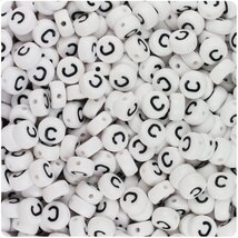 BeadTin White Opaque 7mm Plastic Coin Alphabet Beads - Black Letter C (1... - $2.09