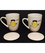 Set of Two Rooster Mugs With Lid/coaster Handmade Malaysian Pottery - $15.68