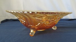 VINTAGE MARIGOLD CARNIVAL GLASS IMPERIAL OPEN ROSE  FOOTED BOWL - $75.00