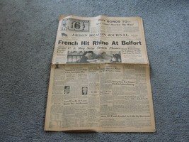 WWII NEWSPAPER November 20,1944-Akron Beacon Journal-French Hit Rhine at... - £17.62 GBP