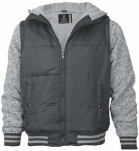 Men&#39;s Sherpa Fleece Lined Two Tone Zip Up Hoodie Jacket (Charcoal Gray, ... - £28.97 GBP