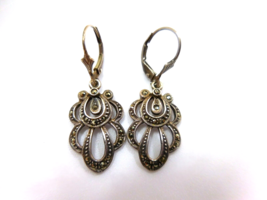 925 Sterling Silver Marcasite Dangling Earrings Signed SU - £11.41 GBP