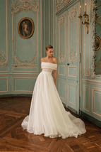 Custom Off White Premium Tulle Off-Shoulder Wedding Gown with Corset Design - $464.00