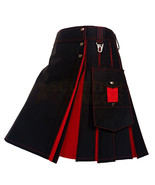 Men&#39;s Scottish Handmade Black &amp; Red Men&#39;s Utility Hybrid Kilt &amp; Custom S... - $70.00