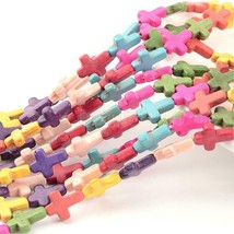 Lot of 2 strands Synthetic Magnesite Beads Cross Dyed Mixed Color 12x16x4  D77 - £1.87 GBP