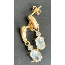 14K Yellow Gold Aquamarine And Diamond Earrings Sky - $256.11