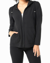 Denim &amp; Co. Active Hooded Zip Front Jacket- BLACK, X-SMALL - £20.56 GBP