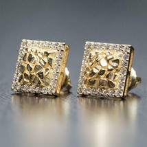 Uomo Diamanti Finti Piccoli Quadrati Grappolo Pepite Orecchini Oro Giallo Plated - £112.88 GBP