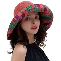 Women Bohemian Wide Brim Sun Hats Wired Edge Summer Upf Hat For Beach Hiking Gar - £26.57 GBP
