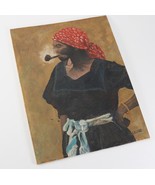 Signed A. Leland Woman Smoking a Pipe Painted Art on 9&quot;x12&quot; Canvas - $44.99