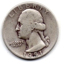 1951 Washington Quarter Silver - Very Good or Better - $11.99