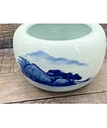 Antique Asian Light Teal Blue Milk Glass Bowl with Dark Blue Landscape S... - £19.46 GBP