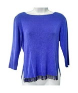 Vintage 90s Royal Blue Indigo Beaded Fringe Silk Blend 3/4 Sleeve Top sz... - $23.28